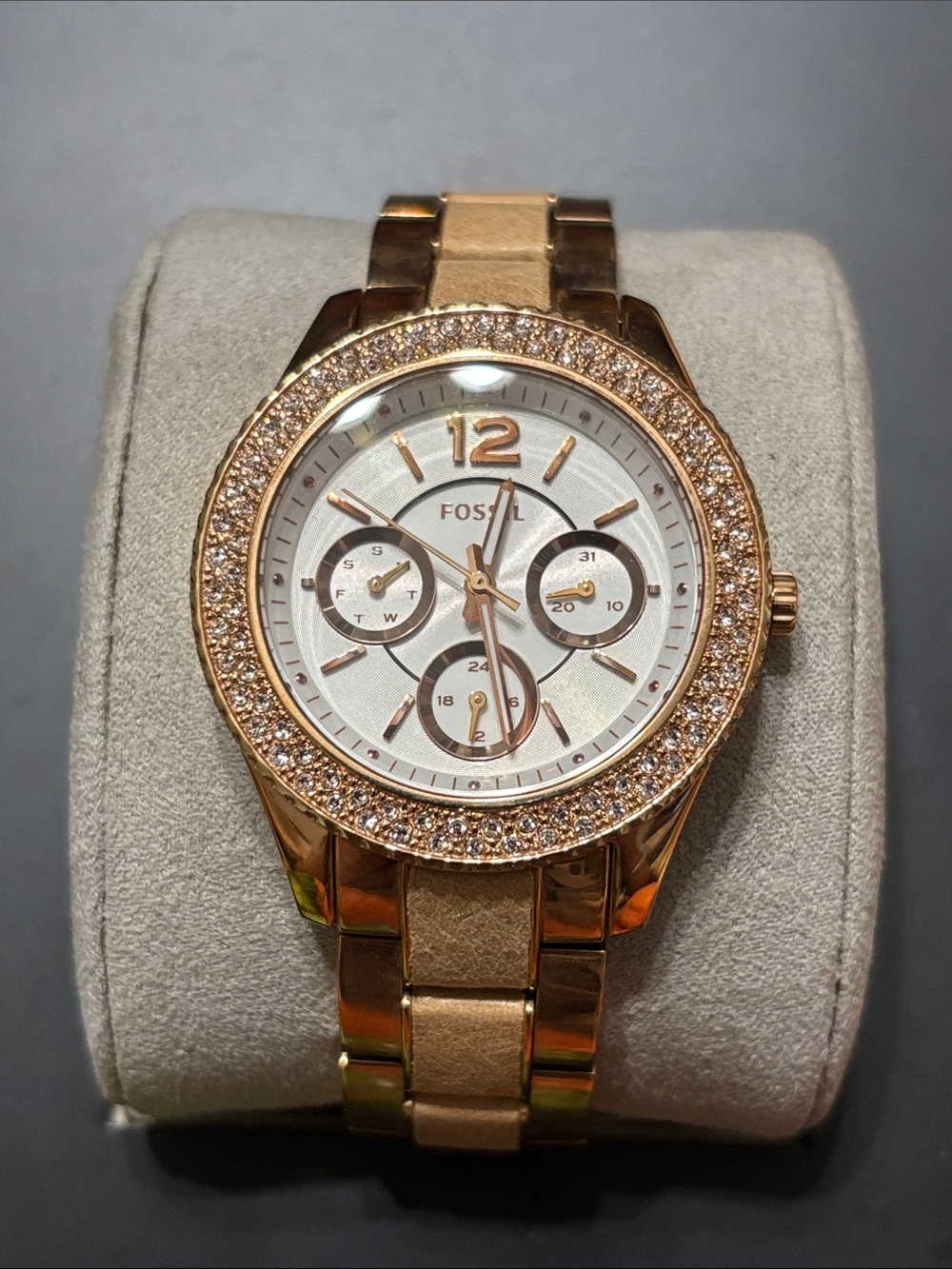 Fossil Rose Gold Crystal Bezel Women's Bracelet Watch